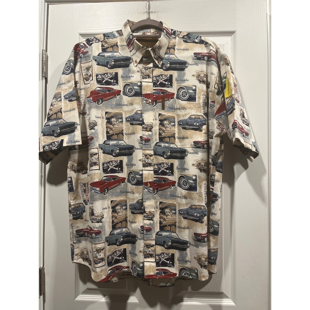North River Outfitters‎ Mens Route 66 Classic Car Print Button Down Shirt Large